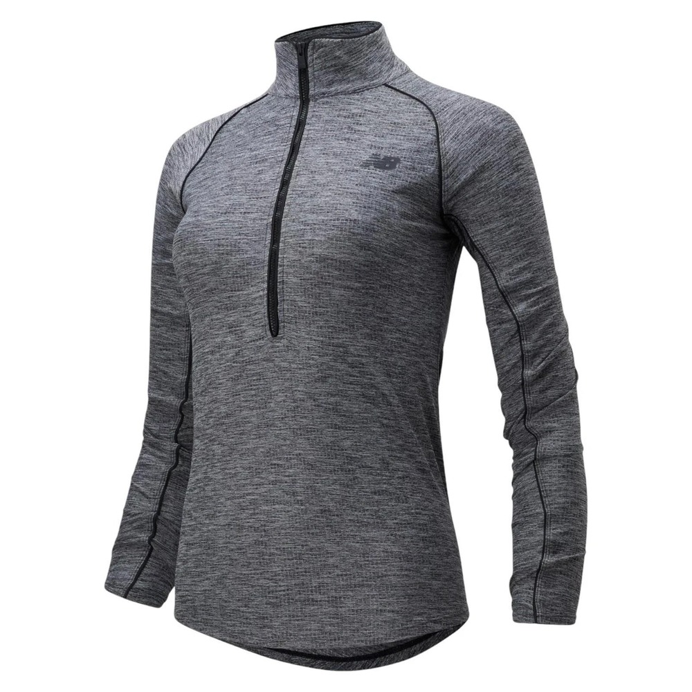 NWT New Balance Womens Size Small Transform‎ Half Zip Gray Fitted Top Thumb Hole